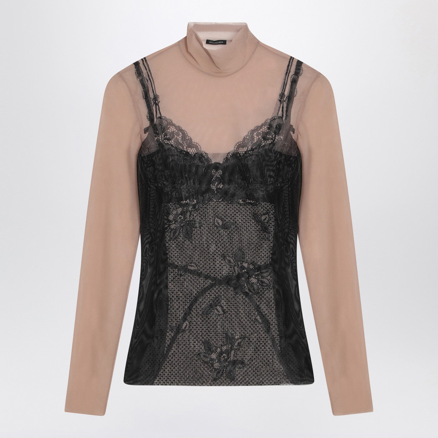 Balenciaga Black And Light Beige Trompe L'オイールランジェリートップ - Image 1