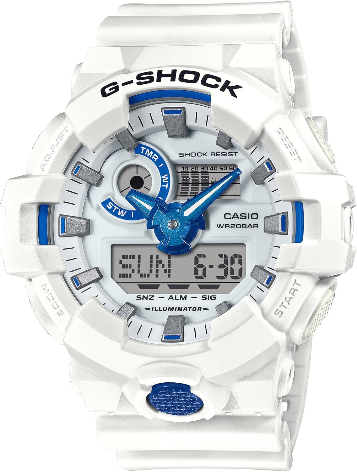 Casio GA-700 Classic Color Wristwatch, Limited Color: White/Blue (Glow in the Dark Dial)