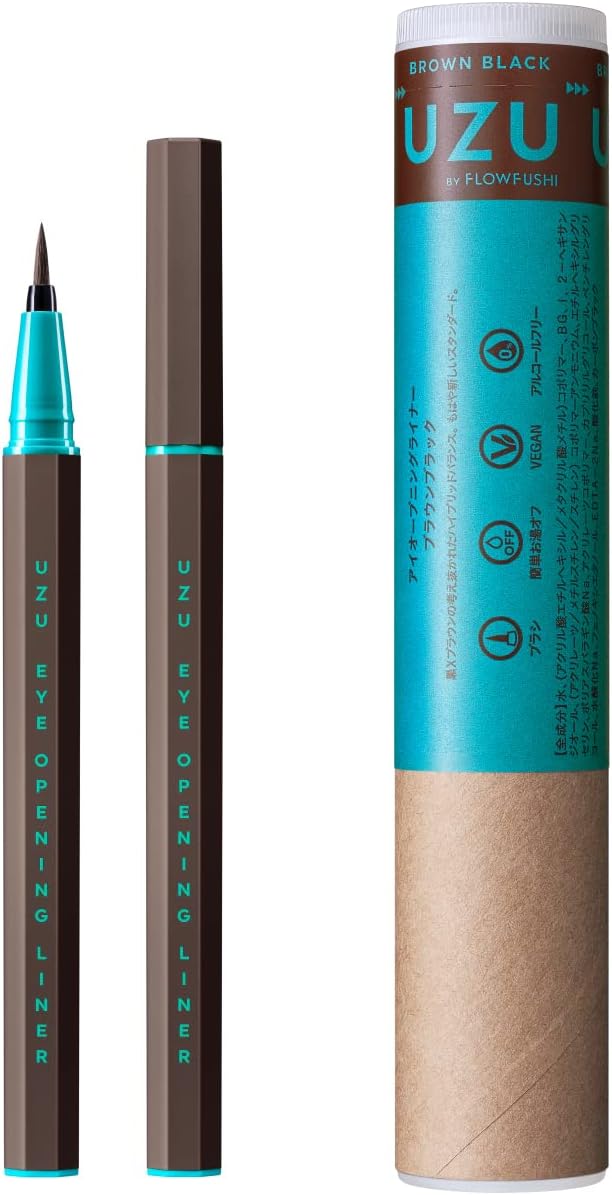 UZU BY FLOWFUSHI Eye Opening Liner, Brown Black, Liquid Eyeliner, Hot Water, Alcohol Free, Dye Free, Hypoallergenic