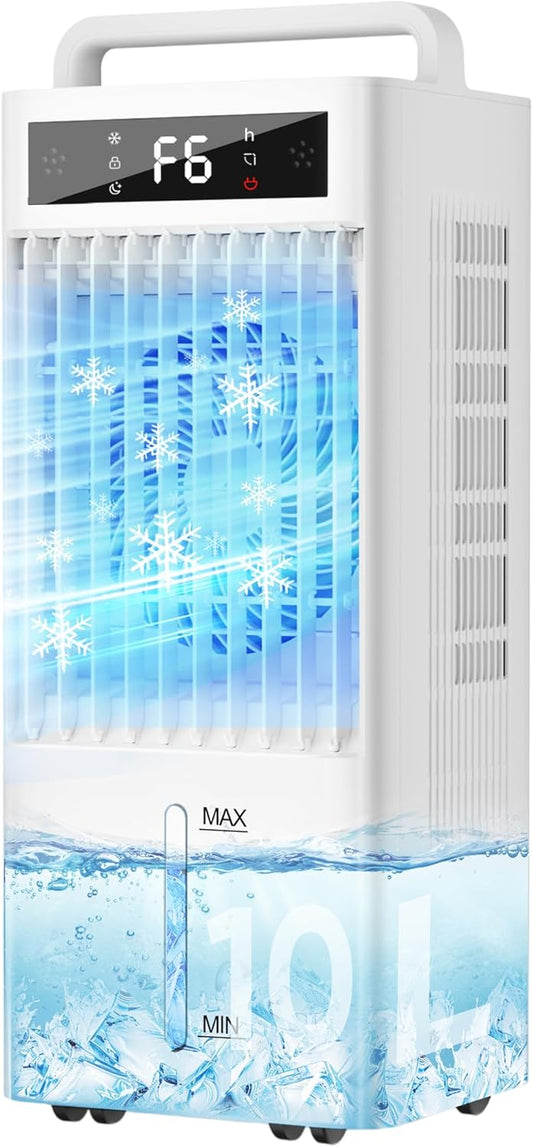 Cooling Fan, Powerful 2.0 gal (10 L) Water Tank + 6 Dedicated Cooling Pack (2026 Industry New Model Cooling Fan, Three Side Air Suction), Large Capacity, LED Touch Operation, High Efficiency