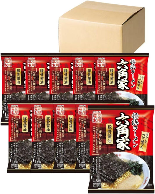Fujiwara Noodles, Yokohama Ramen Hexagoya Pork Bone Soy Sauce, 4.3 oz (122 g) x 10 Bags, Home Style, Hexagon, Famous Stores, Famous Stores, Long-established Local Locals, Thick, Stiff, Instant Noodles