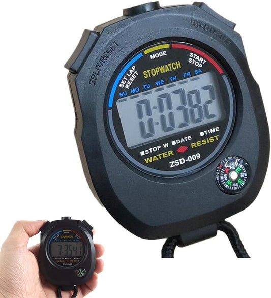Cluoling Stopwatch Sports Digital Watch Timer Waterproof Wristwatch with 0.01 Second Referee and Training Stopwatch Timer Strap and Battery
