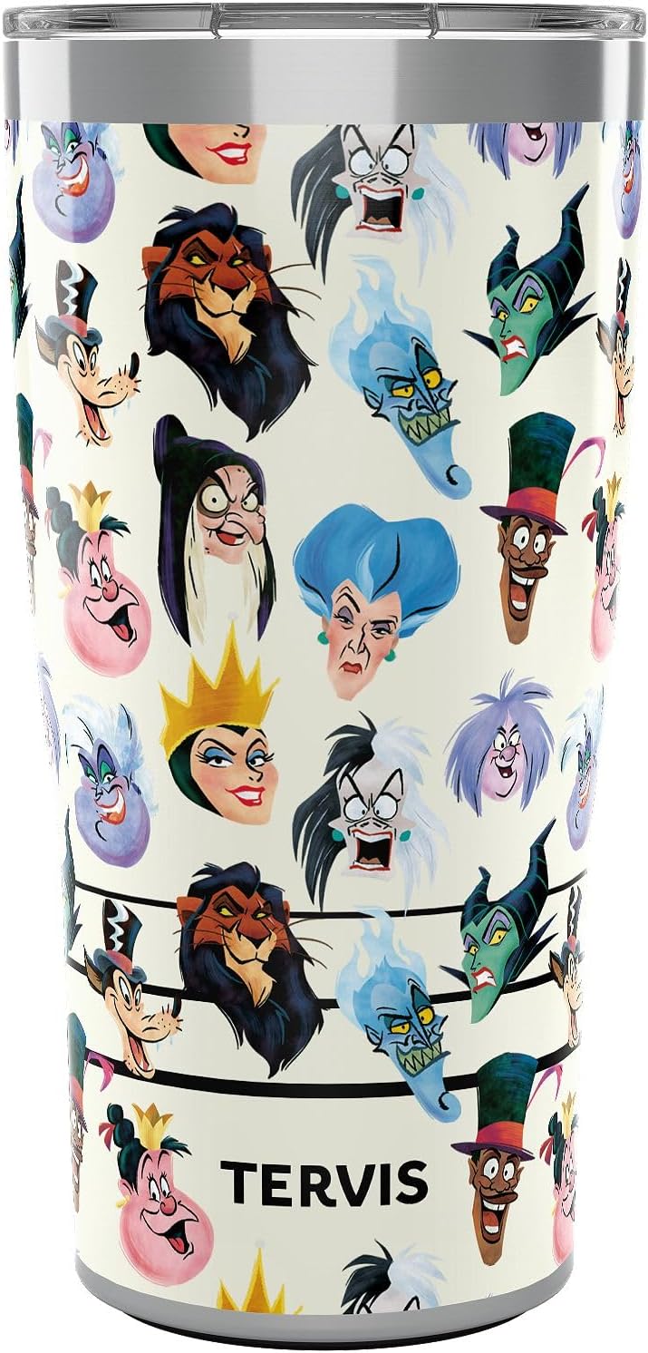 Tervis Traveler Disney - Villanos Retrato Vaso aislado de triple pared para viajes, mantiene las bebidas frías y calientes, 20 onzas, acero inoxidable