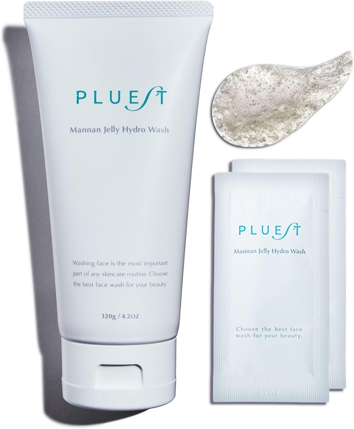 PLUEST Mannan Jelly Hydro Wash Facial Cleansing Gel, No Additives, 4.2 oz (120 g), 2 Pouches Included