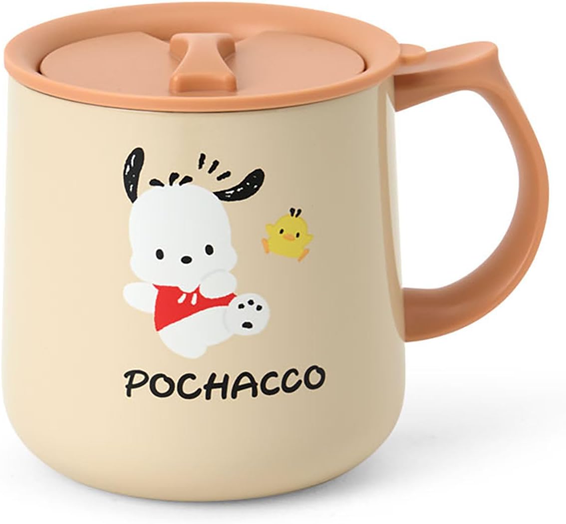 Sanrio 297127 Stainless Steel Mug with Lid, Pochacco Body: Stainless Steel Copper (Acrylic Resin Coating), Lid (Spout) Handle: Polypropylene, Gasket/Bottom: Silicone Rubber, For Both Heat and Cold