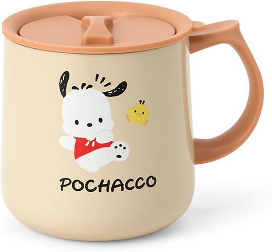 Sanrio 297127 Stainless Steel Mug with Lid, Pochacco Body: Stainless Steel Copper (Acrylic Resin Coating), Lid (Spout) Handle: Polypropylene, Gasket/Bottom: Silicone Rubber, For Both Heat and Cold