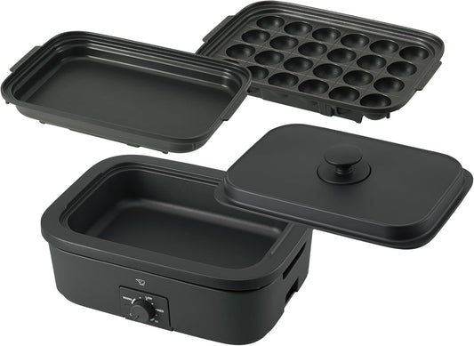 Zojirushi Mahobin EJ-DE30-BA Daily Compact Plate, 3-Piece Type, Deep Pot, Flat Plate, Takoyaki Plate, Waterless Cooking, Compact, Black
