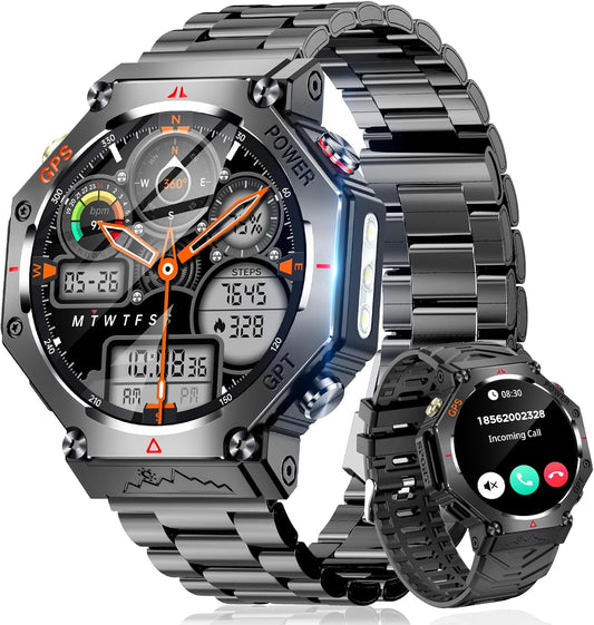 Smart Watch, Military Standard, Built-in GPS, 2 Types of Bands, Bluetooth Calls, Line/Message Notifications, CHATGPT Included, 3 ATM Waterproof, 100+ Exercise Modes, GPS Exercise Recording, Pedometer
