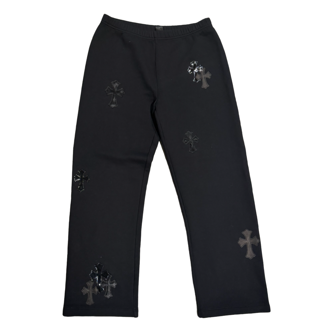 CHROME HEARTS 'BLACK CROSS PATCHES' BLACK SWEATPANTS