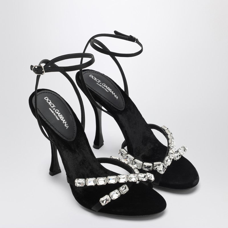 Dolce  Gabbana 石とガッバーナブラックサテンサンダルと石 - Image 1