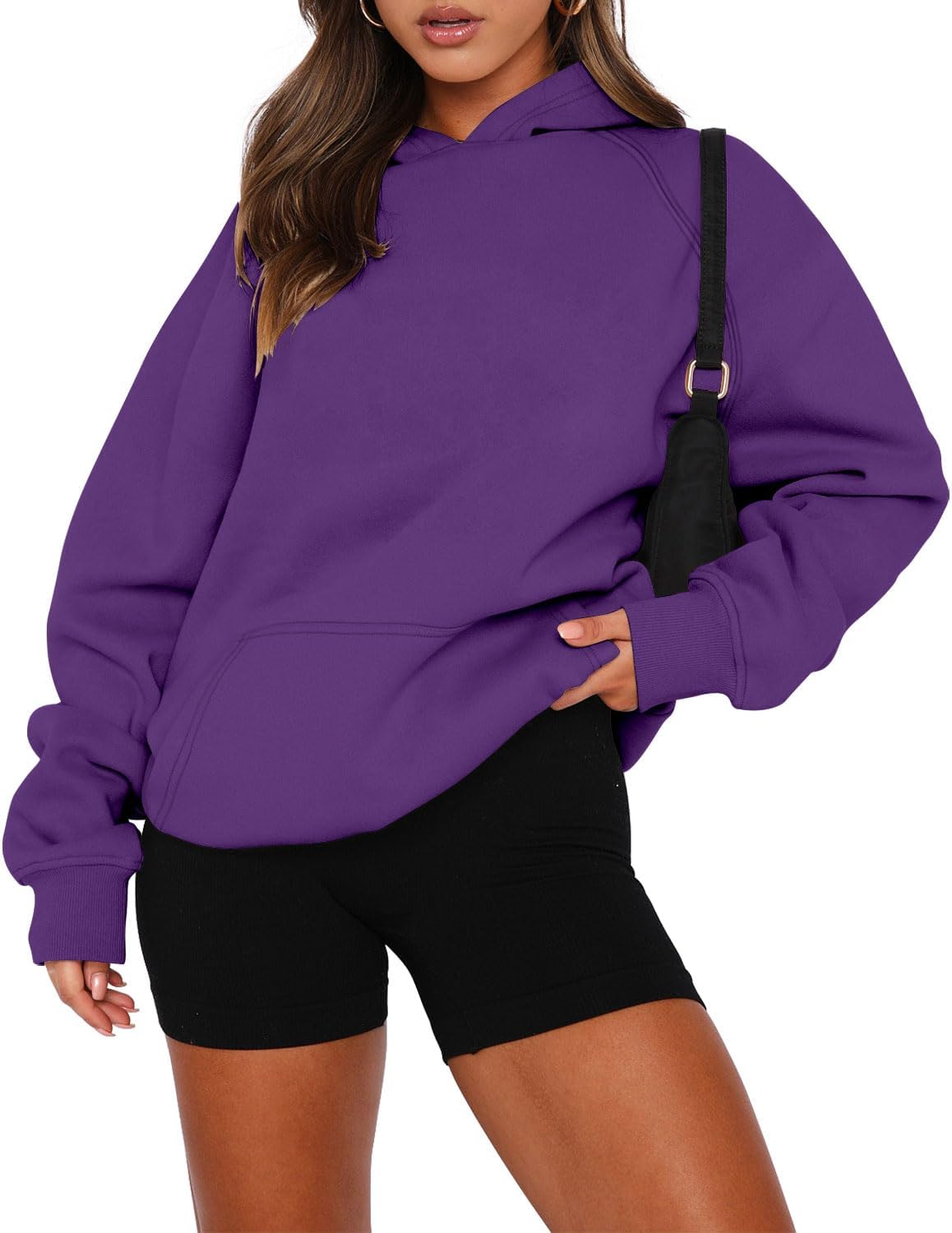 onlypuff Sudadera de manga larga con capucha para mujer, con bolsillo de canguro, suéter básico de forro polar