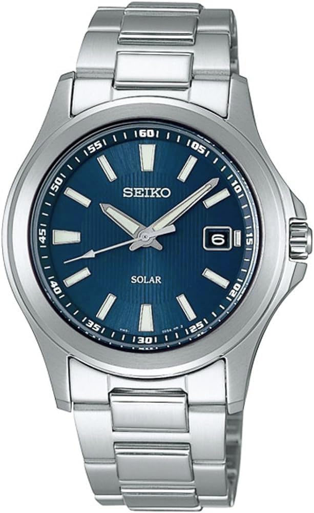 Seiko SBPN071 Solar Quartz Men's Wristwatch, Silver, Blue, Bracelet Type