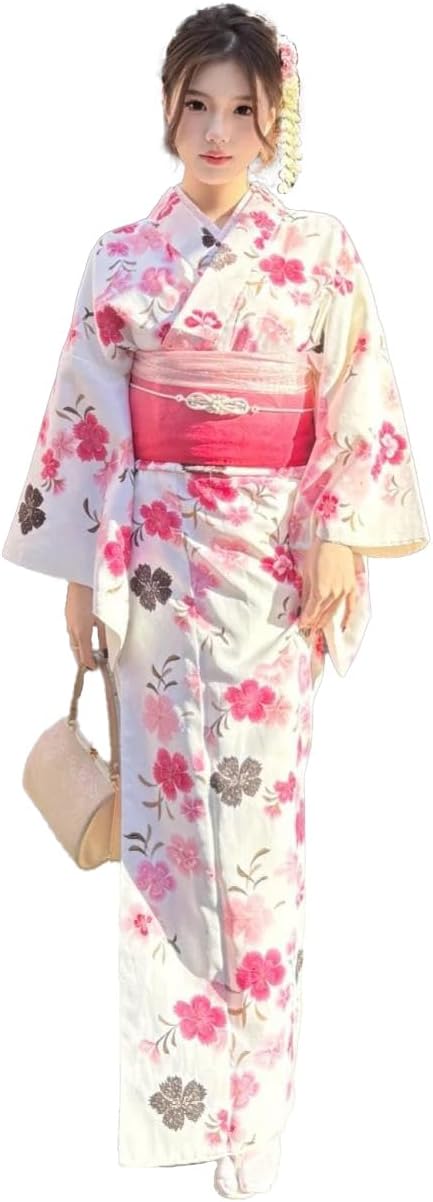 Shyam Inspiration Yukata Fireworks Display, Cute, Yukata, Floral Print Yukata, 5 Piece Set, Includes Obi, Tabi Socks, Decoration, Cotton Linen, Lightweight, Comfortable, One Size Fits Most, Fireworks