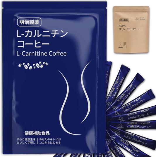 Meiji Pharmaceutical L-Carnitine Coffee, Slim Coffee, Instant Coffee Stick, Powder, 0.1 oz (3 g) x 20 Packets, Stick Coffee, Inulin, Whey Protein, Chlorogenic Acid, Coconut Shell Activated Carbon
