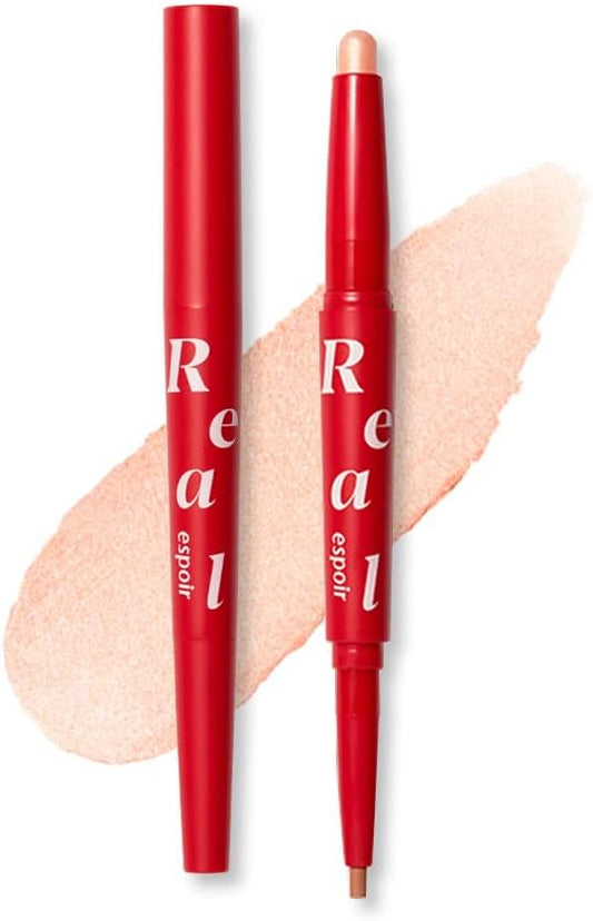 espoir Teardrop Bag Liner, Real Eye Dual Stick, #02, Peach Beam, 0.05 oz (1.45 g), Dual Type, 2 Step Stick Eye Shadow, Teardrop Bag Make, Teardrop Bag Liner, Korean Cosmetics, Espoa Official