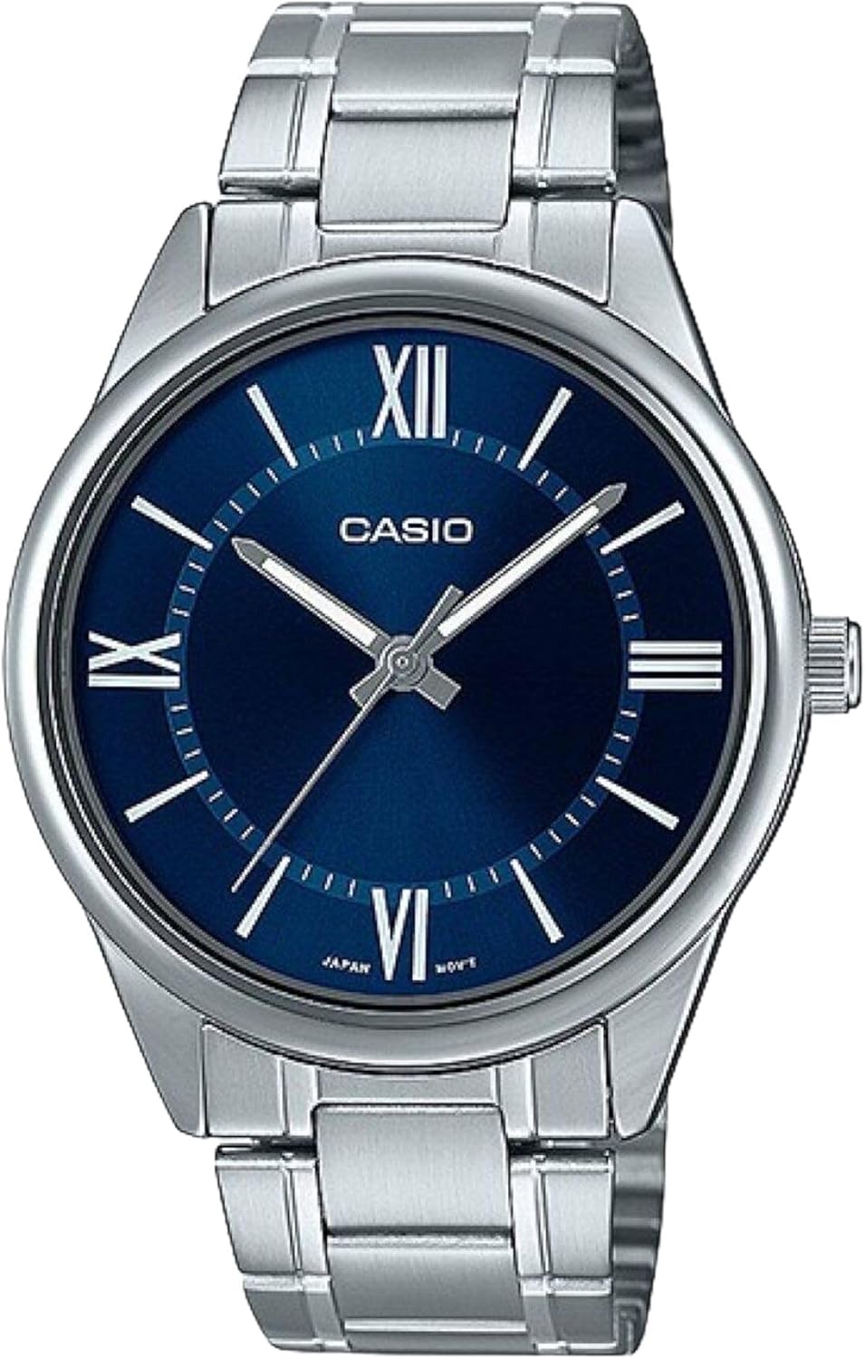 Casio Men's MTP-V005D-2B5 Standard Stainless Steel Blue Roman Dial Analog Watch, Bracelet Type