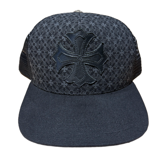 CHROME HEARTS 'MONOGRAM' CROSS PATCH BLACK TRUCKER HAT
