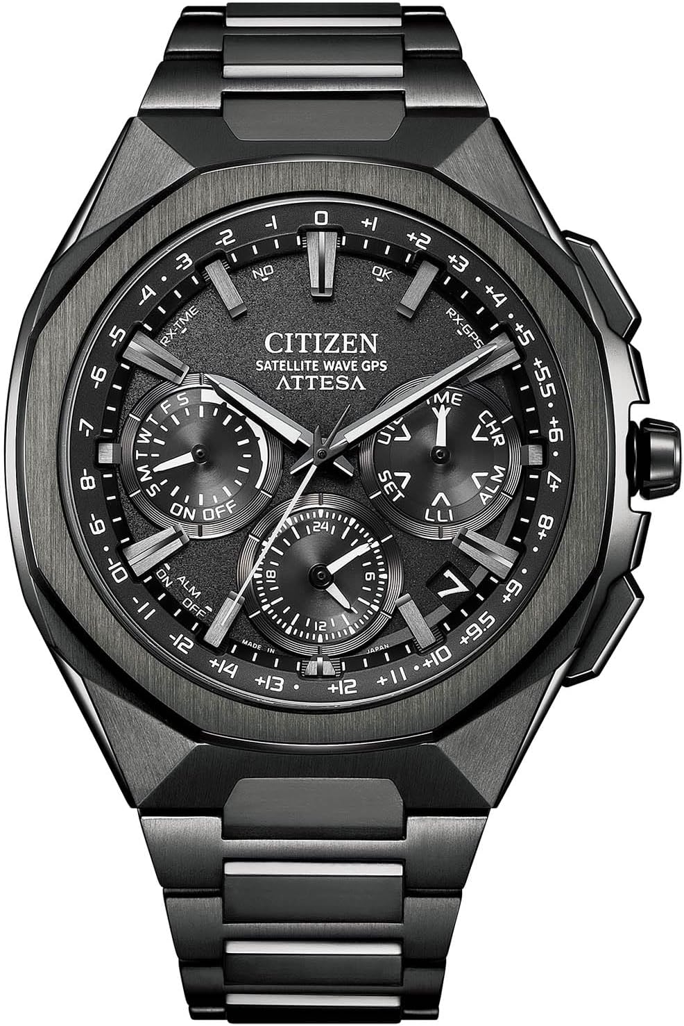 CITIZEN ATTESA CC4105-69E Wristwatch (Atomic Clock/Ceramic Bezel/Waterproof) Chronograph Eco-Drive GPS Satellite Radio Watch, Black Titanium Series, Men's, Business, Analog, Black, Lightweight, Titanium, Radio-Solar