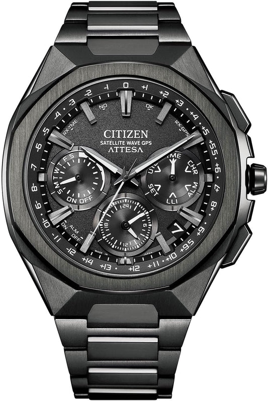 CITIZEN ATTESA CC4105-69E Wristwatch (Atomic Clock/Ceramic Bezel/Waterproof) Chronograph Eco-Drive GPS Satellite Radio Watch, Black Titanium Series, Men's, Business, Analog, Black, Lightweight, Titanium, Radio-Solar