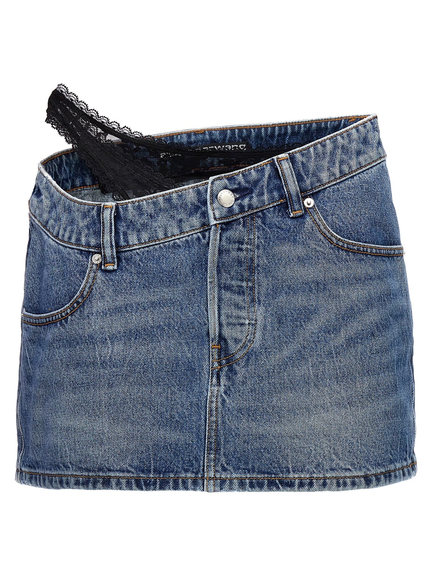Denim X Alexander Wang デニムxアレクサンダーワン 'ディップサイドレースアンディ'ミニスカート - Image 1