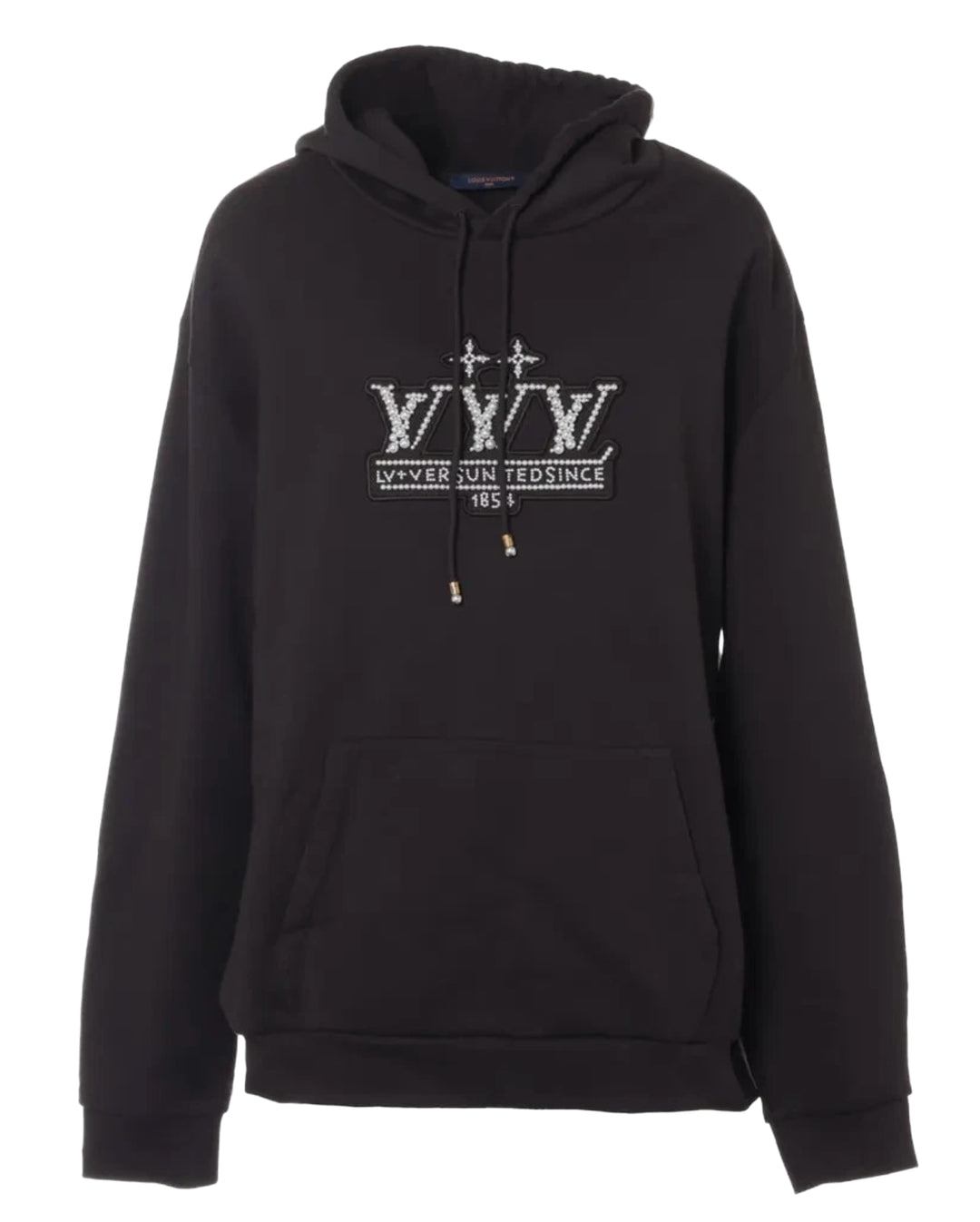 LOUIS VUITTON 'PEARL EMBELLISHED LOGO' BLACK HOODIE