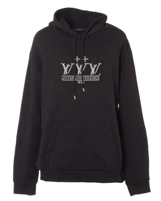 LOUIS VUITTON 'PEARL EMBELLISHED LOGO' BLACK HOODIE