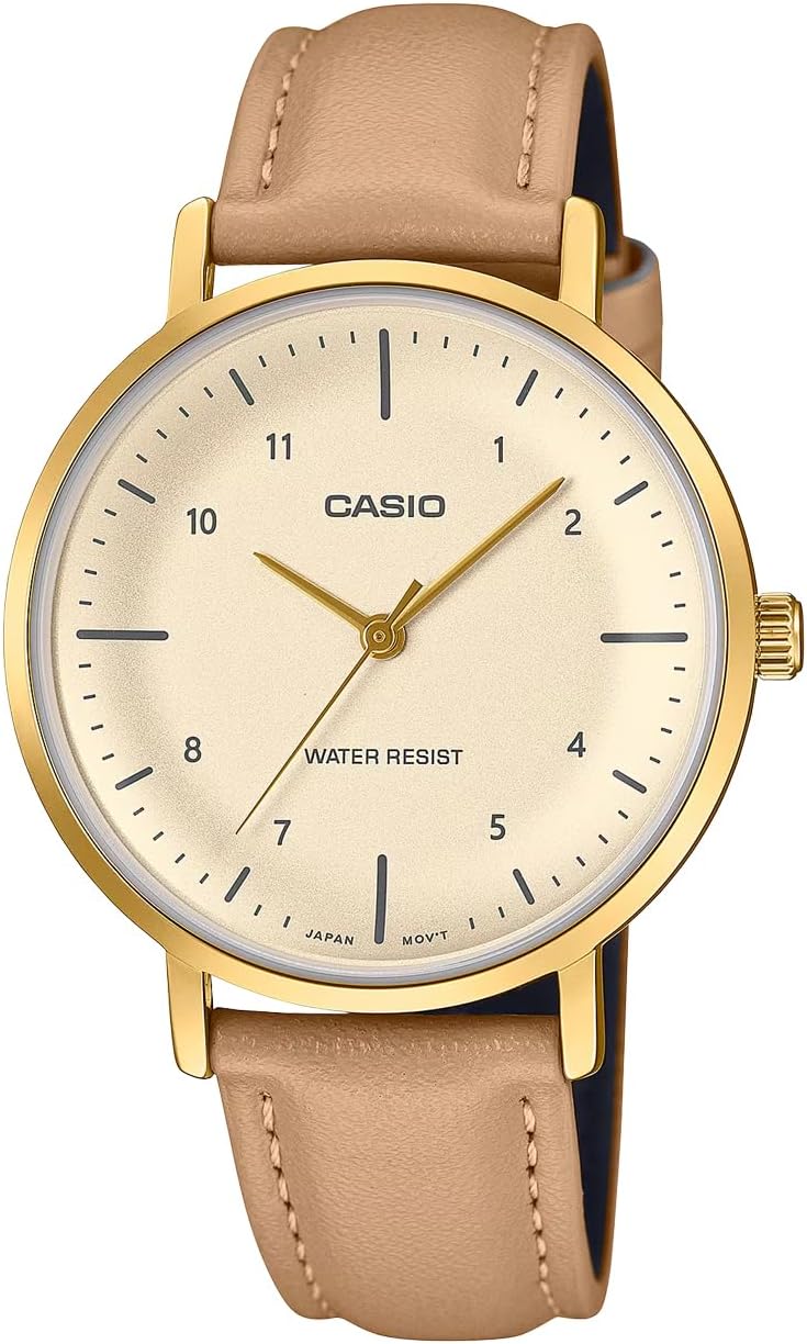 Casio LTP-VT03 Series Analog Quartz Women's Watch, LTP-VT03GL-4B Pale Orange Metallic x Beige Leather