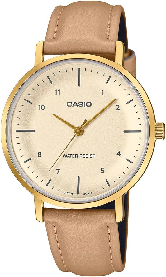 Casio LTP-VT03 Series Analog Quartz Women's Watch, LTP-VT03GL-4B Pale Orange Metallic x Beige Leather