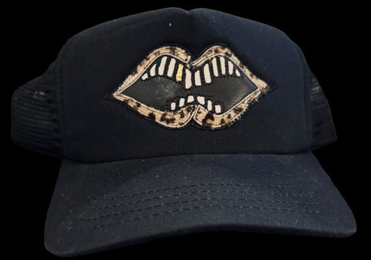 CHROME HEARTS MATTY BOY 'CHEETAH FUR CHOMPER' LEATHER PATCH HAT