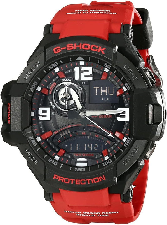 Casio G-Shock Aviation Black Dial Red Resin Quartz Men's Watch GA1000-4B