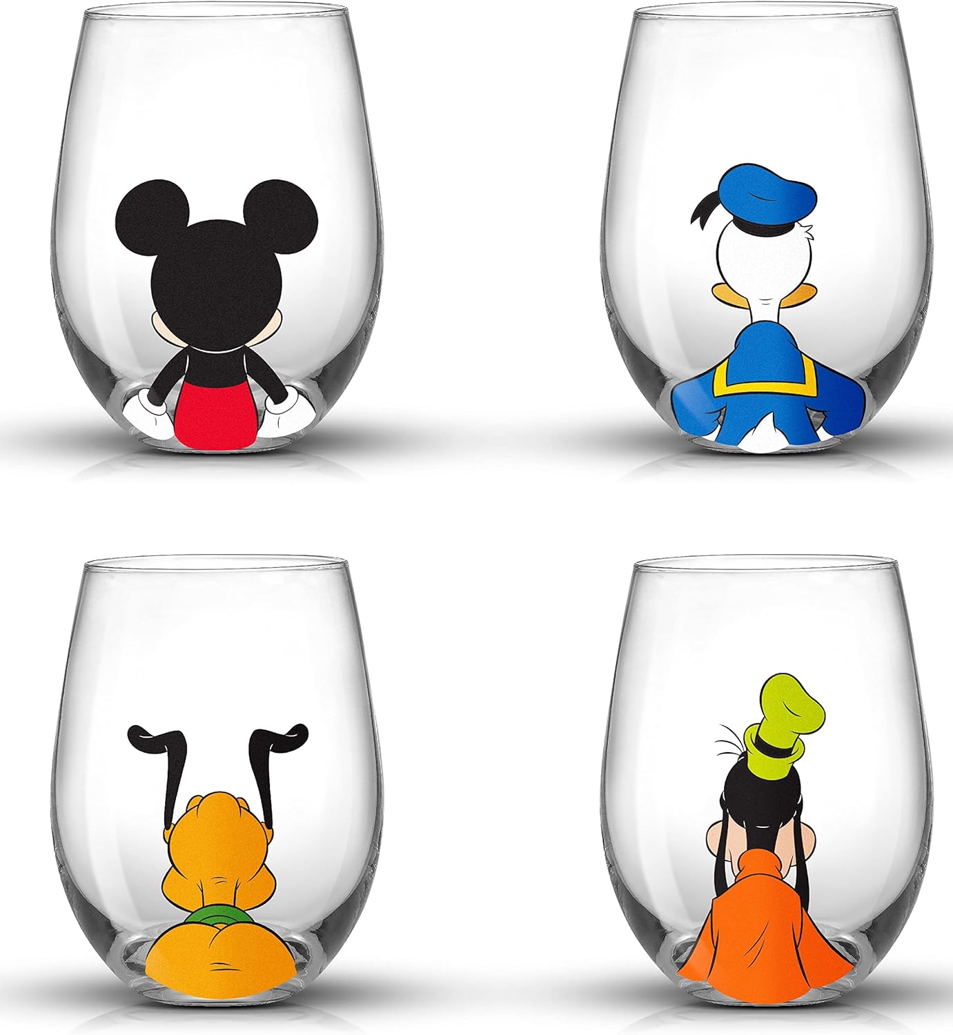 JoyJolt Disney Mickey Mouse Squad Collection Vasos Tumblers. Juego de 4 Copas de Vino sin Tallo de 15 onzas, Vasos sin Tallo para Beber. Artículos de regalo, Juego de Copas de Vino de Mickey Mouse