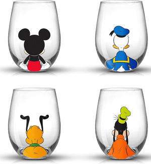 JoyJolt Disney Mickey Mouse Squad Collection Vasos Tumblers. Juego de 4 Copas de Vino sin Tallo de 15 onzas, Vasos sin Tallo para Beber. Artículos de regalo, Juego de Copas de Vino de Mickey Mouse