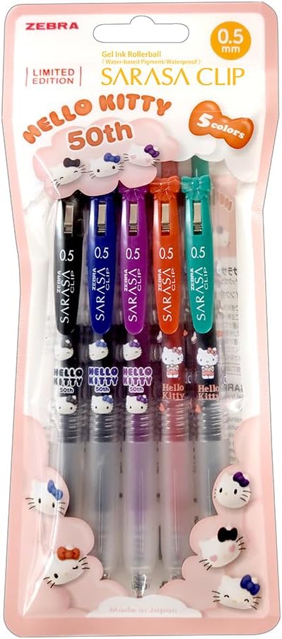 Zebra Gel Ballpoint Pen Sarasa Clip 0.5mm Hello Kitty 50th Anniversary Design 5 Color Set JJ15-HK-5C