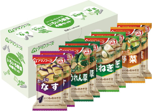 Amano Foods Itsumono Miso Soup, Set of 4 Assorted Vegetables, 8 Servings B