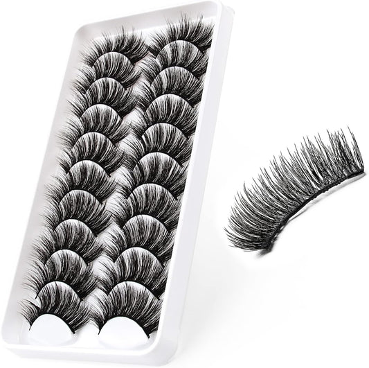 MAEXUS 10 Pairs Extra Long False Eyelashes Super Dense False Eyelashes for Actress and Cosplay Makeup False Eyelashes Soft and Comfortable Part False Eyelashes for Doll-like Sweet Eyes Creating