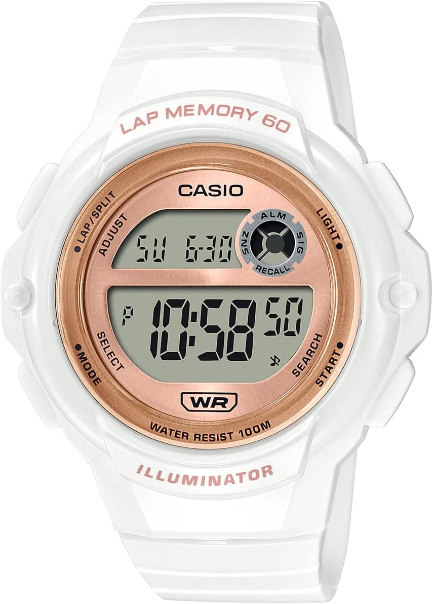 Casio sports gear LWS-1200H Cheap Casio Running Jogging Sports 60 Lap Memory Waterproof Lightweight (White/Rose Gold), white/rose gold