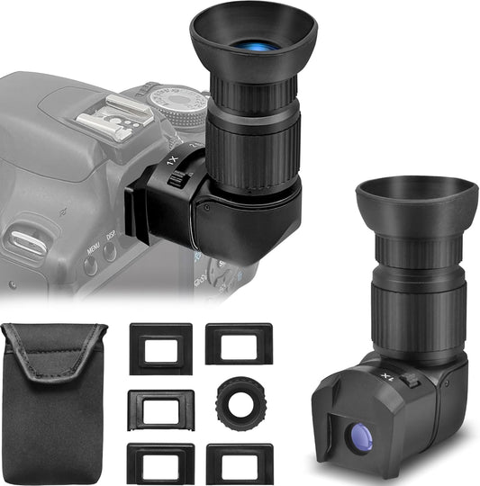 Tydeux Right Angle Viewfinder - 360° Rotation and 1X / 2.5x Magnification Camera Viewfinder with 6 Mount Adapters for Canon Nikon Pentax, Minolta, Dynax, Samsung and More