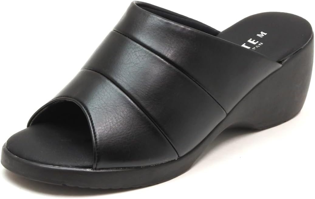 Made in Japan, Women's Open Toe Sandals, Soft, Beautiful Legs Wedge Sole, Black
