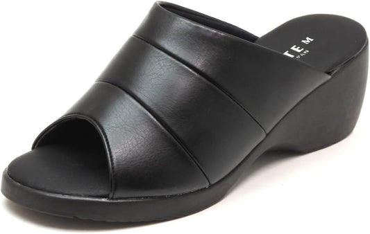 Made in Japan, Women's Open Toe Sandals, Soft, Beautiful Legs Wedge Sole, Black