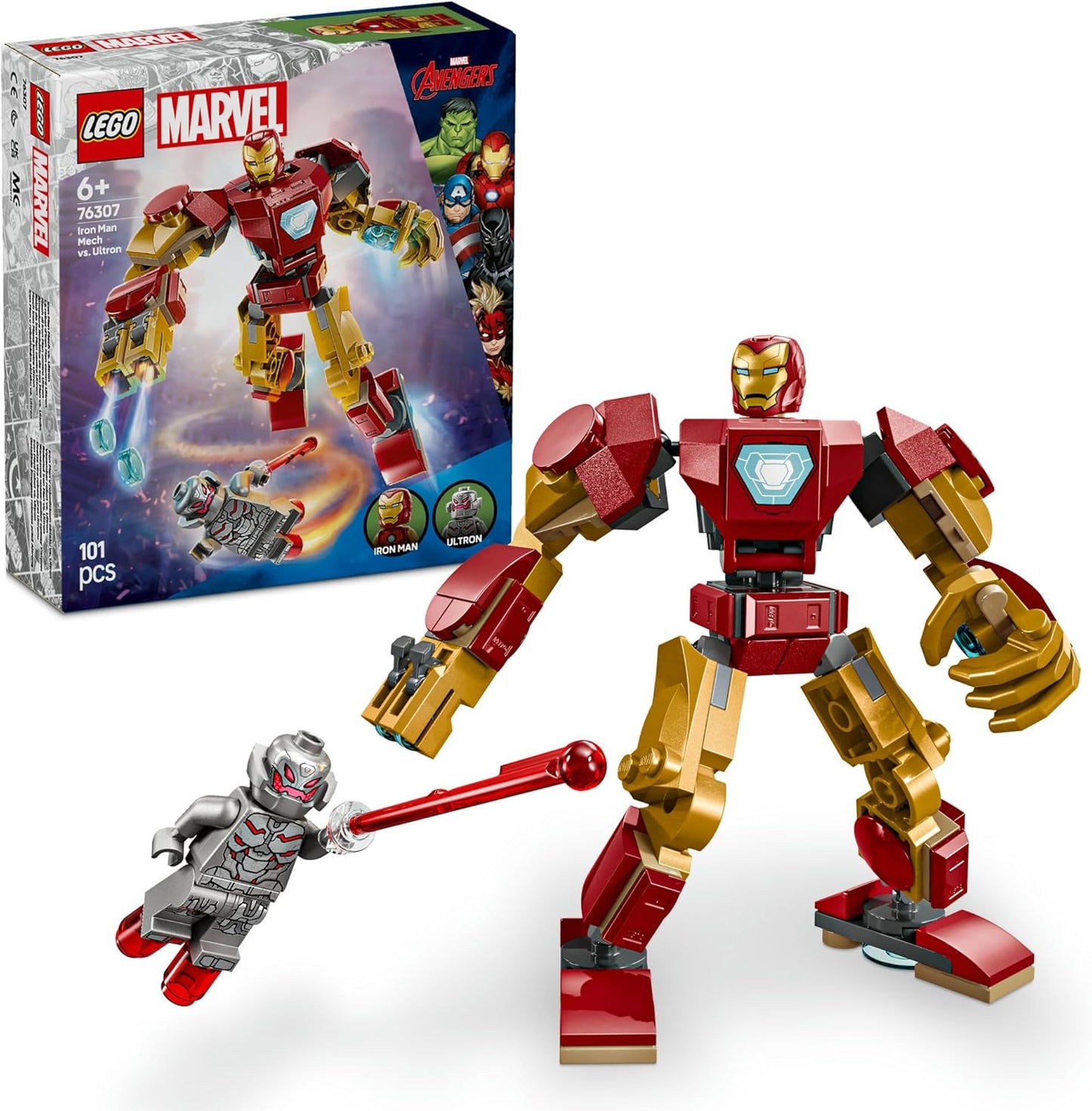 LEGO Marvel Iron Man Mech vs. Ultron Toy, Building Block, Educational, Birthday Gift, Present, Blocks, Boys, Girls, Children, 6, 7, 8, 9 Years, Marvel Merchandise, Figure, 76307