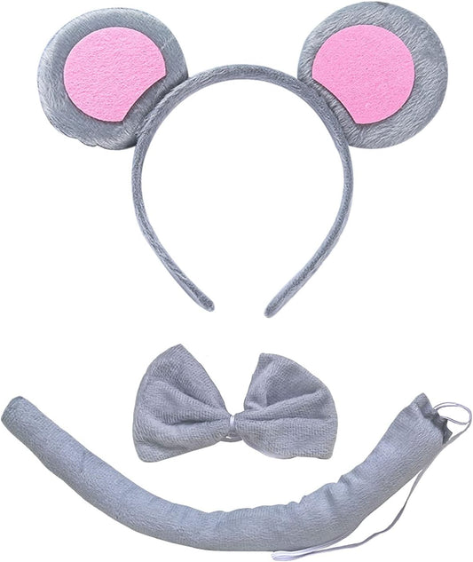 TSHAOUN Headbands with Mouse Ears, Animal Costume Set, Animal Tail Headband Ears, for Children Cosplay Party Birthday Carnival Supplies Christmas Party Supplies