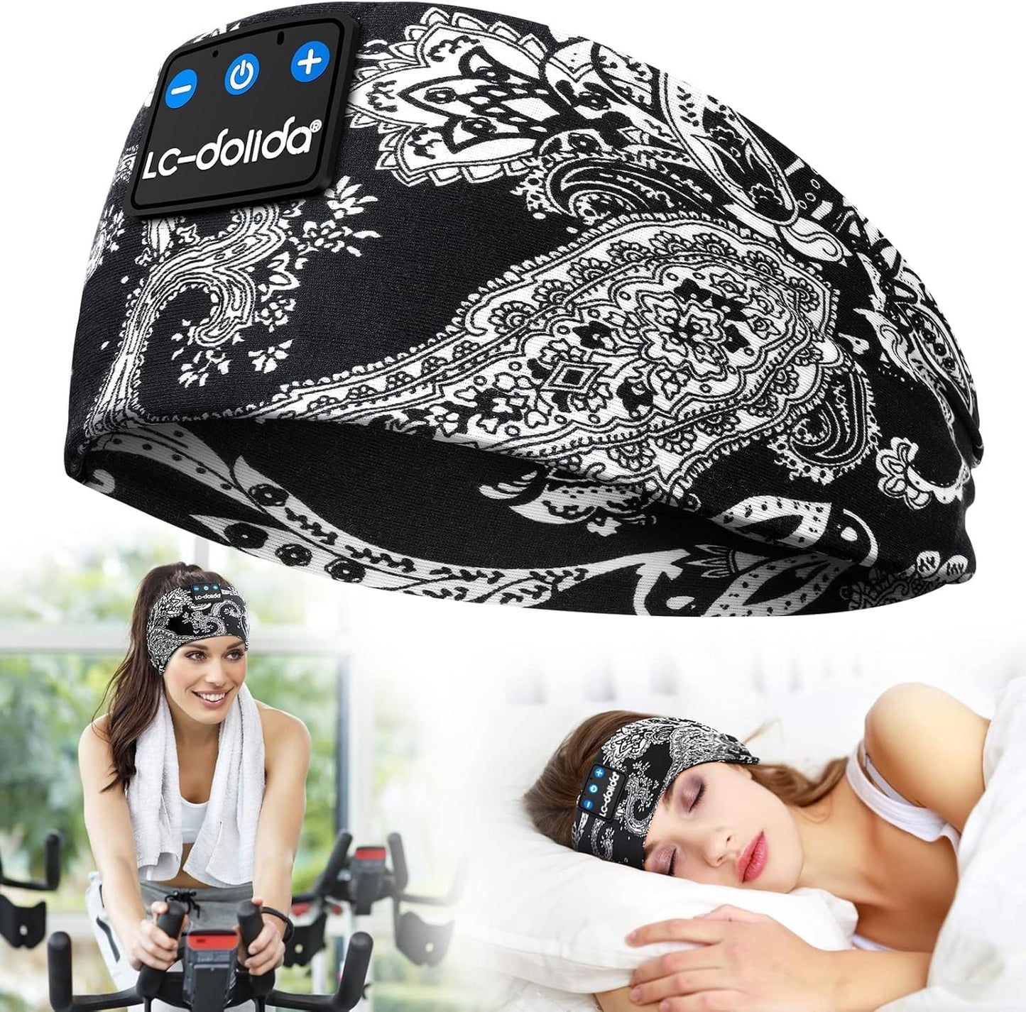 LC-dolida Headband Headphones Sleep Headphones Bluetooth Music Wireless Headphones Thin HD with Stereo Speaker for Side Sleeping, Sports, Yoga, Travel, Multipurpose for iPhone & Android