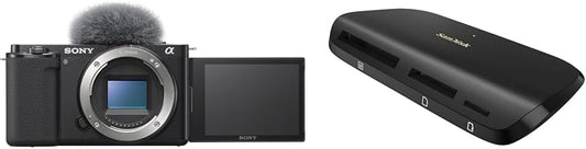 Sony Vlog Camera with Interchangeable Lens VLOGCAM APS-C Mirrorless SLR Camera ZV-E10 with Body (No Lens) Windscreen Black ZV-E10 B + SanDisk ImageMate Pro USB-C Multi-Card Reader/Writer SDDR-A631