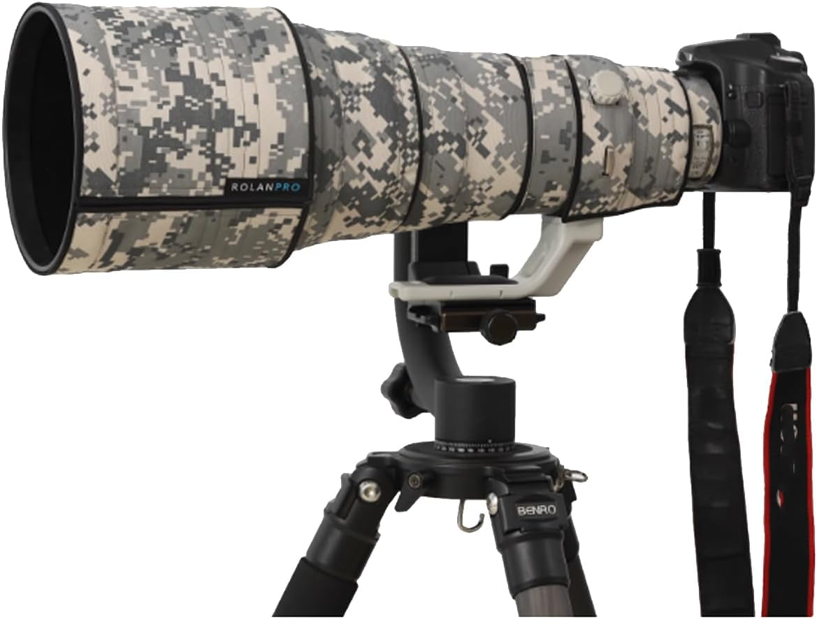 Rolanpro Lens Cover, Camouflage Coat for Canon RF 400mm F2.8 L IS USM, Triple Layer Protection, Gray Digital Camo, Modern