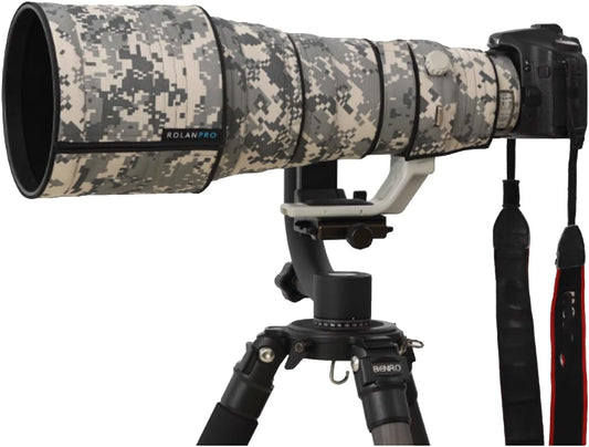 Rolanpro Lens Cover, Camouflage Coat for Canon RF 400mm F2.8 L IS USM, Triple Layer Protection, Gray Digital Camo, Modern