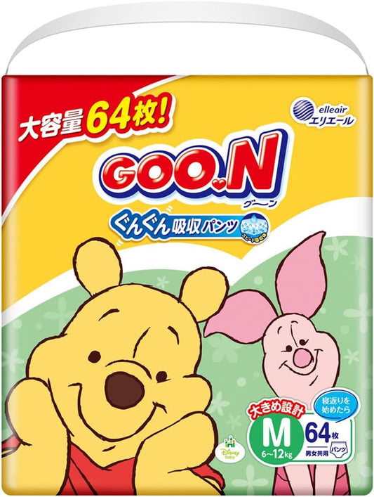 【Pants M Size】 Goon Super Absorbent Diapers, Diaper (13.2 - 26.5 lbs (6 - 12 kg)), 64 Count, ≪Disney Design≫ 【Exclusive】