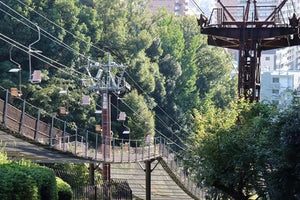 【日本の風景／松山のポストカード】愛媛県松山市 松山城へ登るリフト 深い緑の木立を抜ける長い索道の連なり はがき お土産 ハガキ 撮影/MIRO