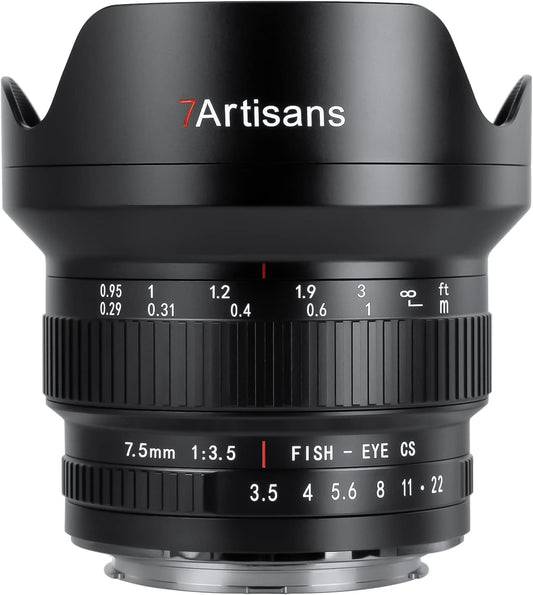 7artisans MF 7.5mm F3.5 APS-C 205° Super Wide Angle Manual Fisheye Lens for Canon EF DSLR Lens 80D 200D Black