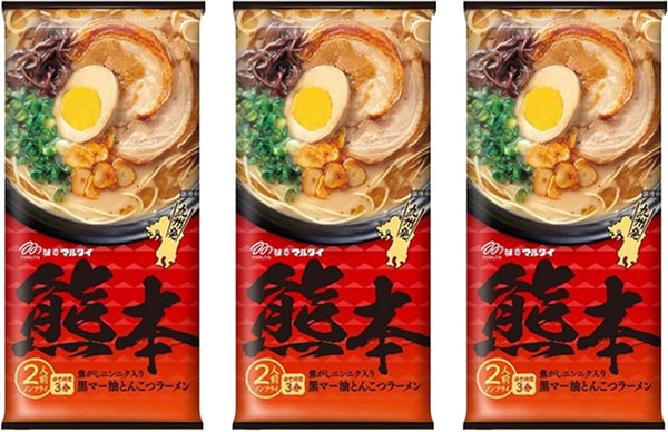 Maltai Kumamoto Kumamoto Oil Tonkotsu Ramen, 6.5 oz (186 g) x 3 Bags, Bar Ramen, Local Kumamoto Ramen, Thick Tonkotsu Soup, Kyushu Souvenir, Store at Room Temperature, Bulk Purchase, Large Capacity