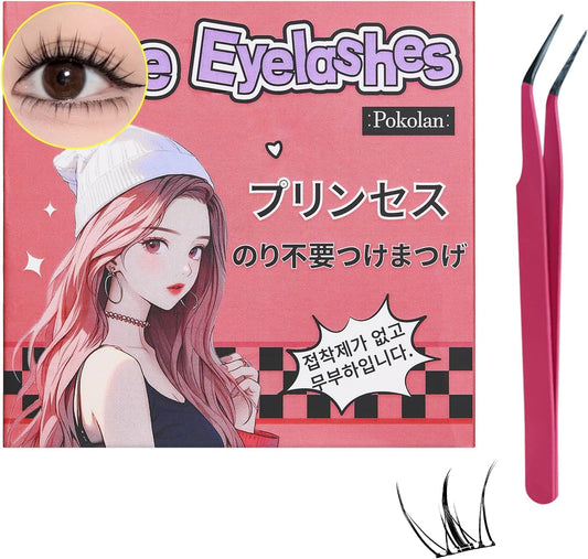 Pokolan Princess False Eyelashes, No Glue, Self-Adhesive, Partial False Eyelashes, No Glue, Natural False Eyelashes, Bundle, 1 Second, For Parts, 36 Bundles, Popular, Cute, Natural, Glue, Black